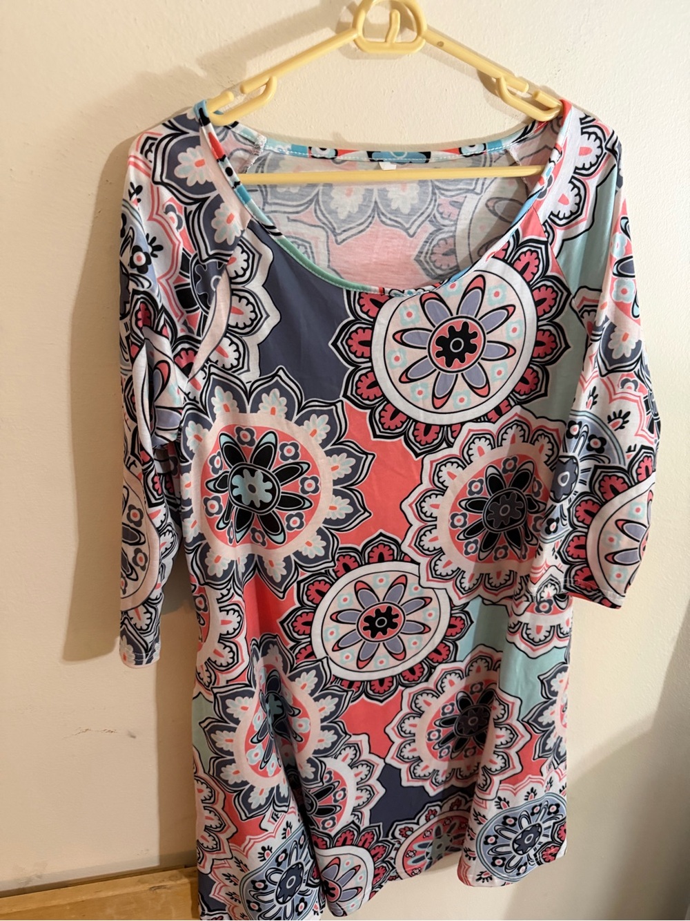 CC Boutique Floral Medallion Mini Dress in Coral, Mint & Navy